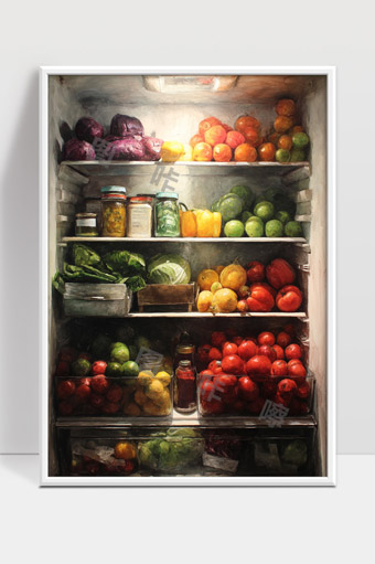 整齐排列的冰箱果蔬色彩丰富健康饮食