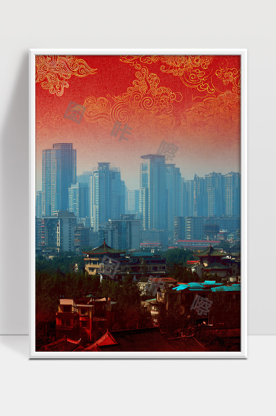 古典纹理映衬下的现代城市建筑风貌