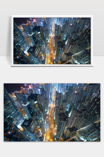 繁华都市夜景高层建筑灯光璀璨现代城市街道全景