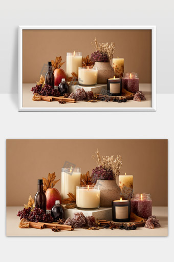 秋季香薰蜡烛枫叶干花葡萄香氛摆件