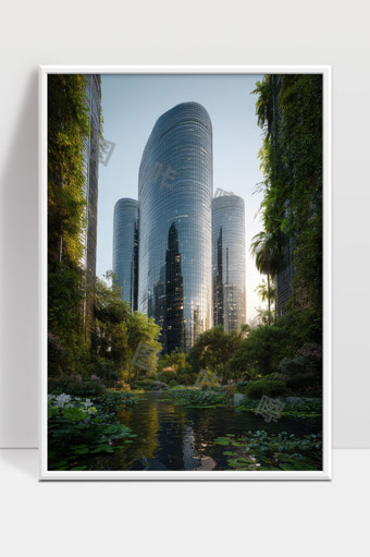 现代高楼融入自然景观绿色生态城市建筑