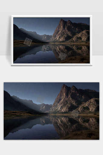 静谧星空下的山脉湖泊倒影自然风光夜晚景色