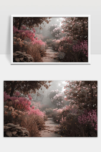 梦幻色彩花园中的幽静小径景致