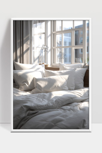 阳光洒满温馨整洁卧室床铺安静舒适环境