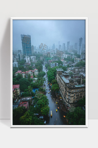雨后印度城市街道繁忙交通与绿树景象