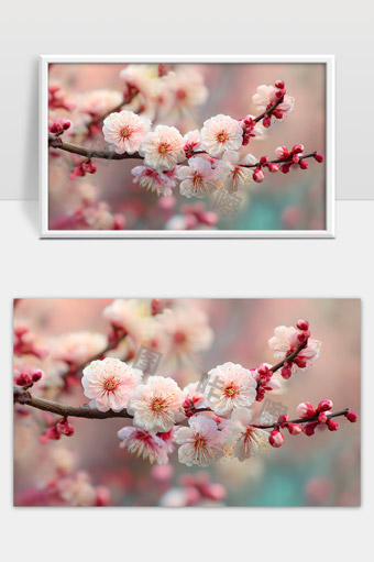 春日红梅绽放美丽花朵迎接温暖季节景色迷人