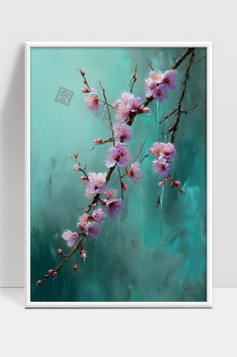 春天桃花枝头绽放唯美自然风景油画作品