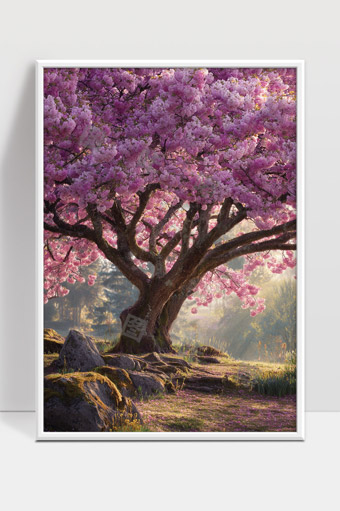 春天盛开的樱花树下阳光洒落的美丽风景