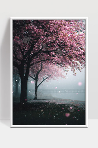 静谧湖畔粉色樱花绽放如梦如幻的春日景象