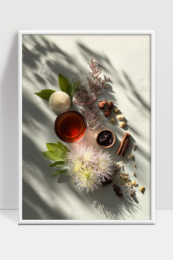 自然光下的花草茶与香料静物摆拍