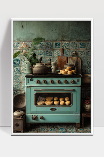 复古厨房中的月饼烘焙温馨静谧旧时光