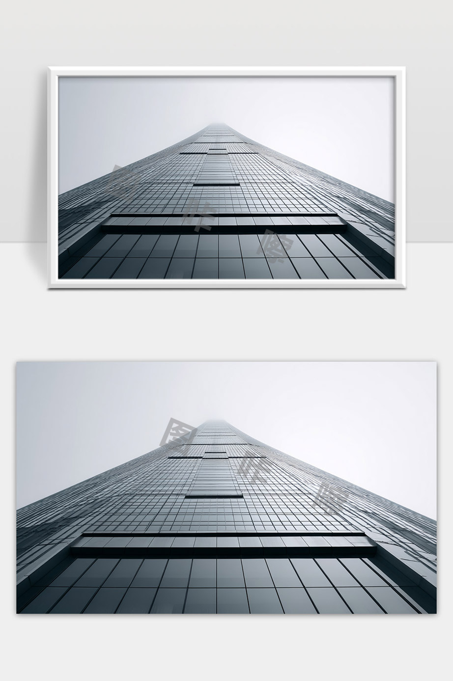 现代城市高层建筑钢结构玻璃幕墙向天空延伸