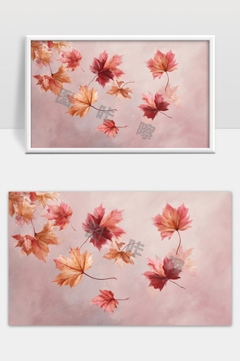 秋天飘落的枫叶温暖柔和的自然风景