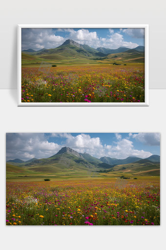 高山花海广袤草原自然风光唯美景色