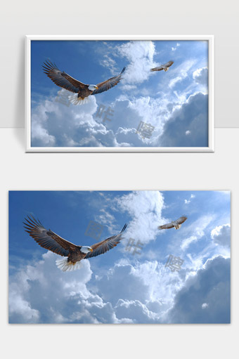 雄鹰展翅翱翔高空蓝天白云壮丽景象