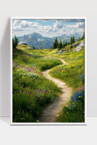 山间花海绿草如茵蜿蜒小径通向远方美景