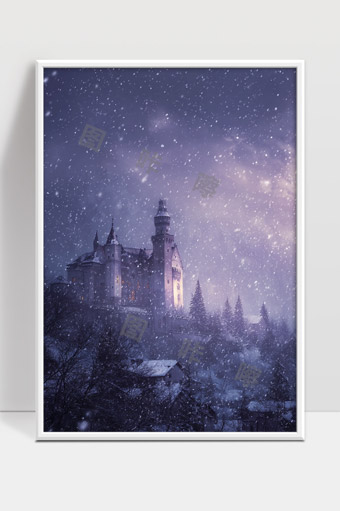 梦幻冬夜雪中古堡神秘静谧童话世界