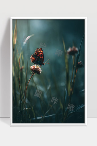 静谧清晨花丛中翩翩舞动的蝴蝶光影美景