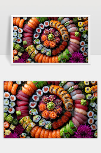 色彩丰富的寿司拼盘美食诱人视觉盛宴