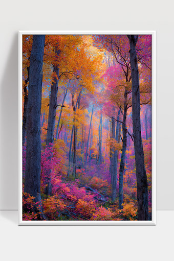 秋天绚丽多彩的森林景色迷人自然风光