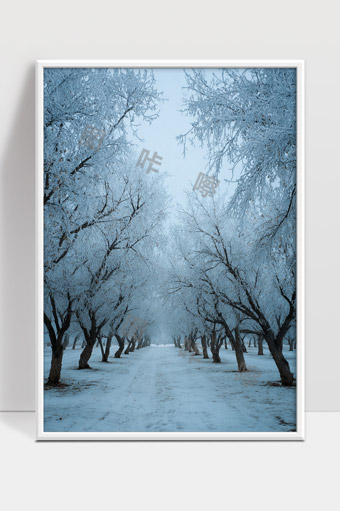 冬季雪树银装素裹宁静林间小路