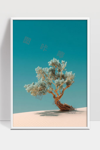 沙漠中孤独古树与蓝天完美对比自然景观