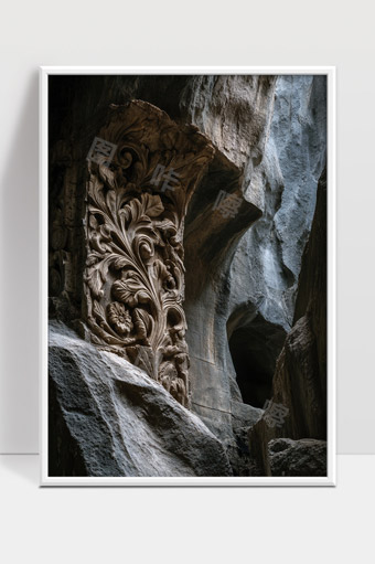 古代洞穴石雕艺术细节展示神秘自然结合之美
