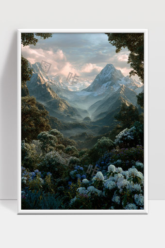 巍峨雪山下的幽静森林花海美景