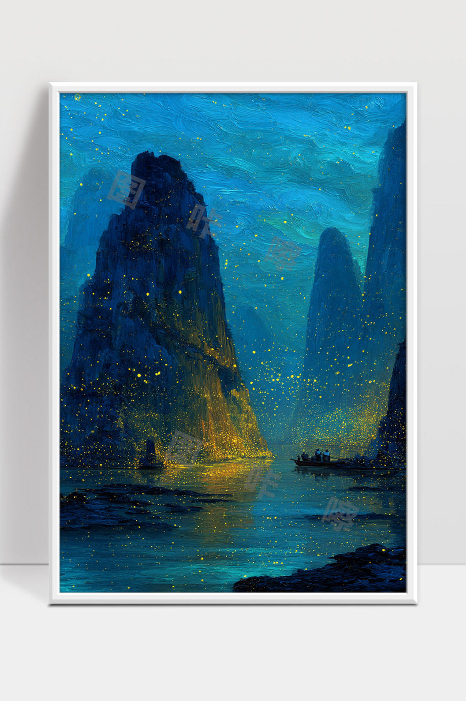 星光璀璨夜晚山水河流静谧自然景观