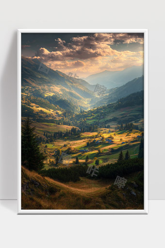 宁静山谷阳光洒落下的秋季田园风光