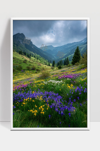 春季高山花海自然风光山谷森林景色