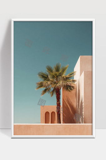 极简主义风格现代建筑与棕榈树完美融合自然景观