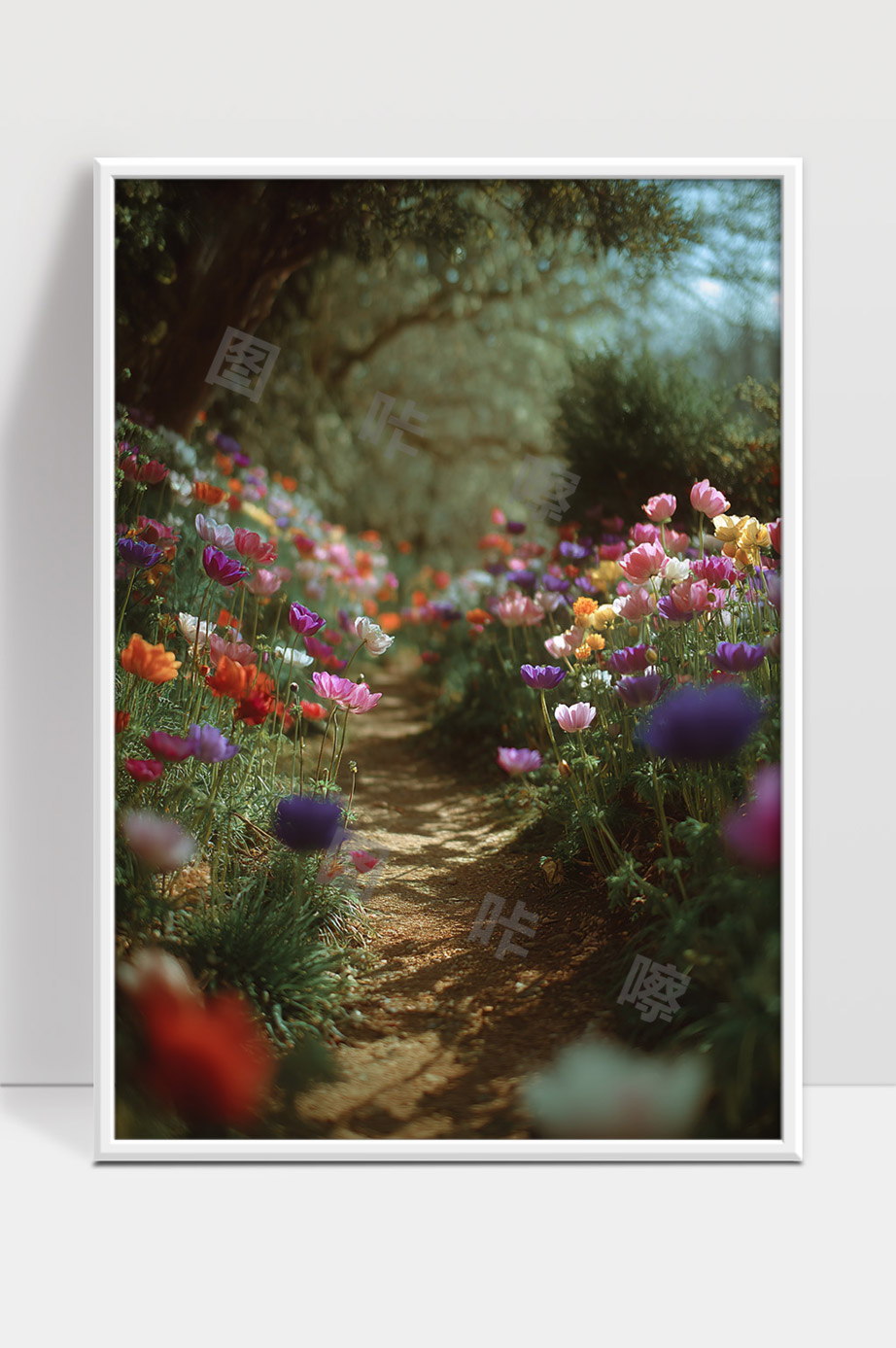 春日花园小径绽放多彩鲜花美景宜人