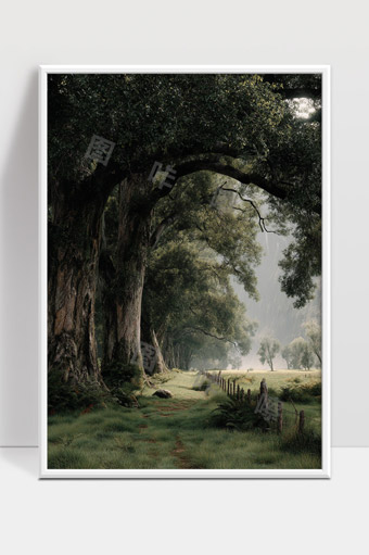 幽静古树林间小径自然美景田野风光