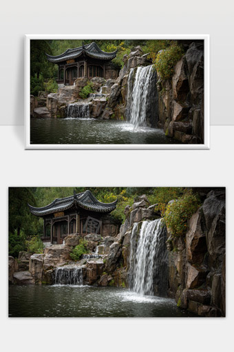 古典园林中的瀑布景观与传统建筑融合之美