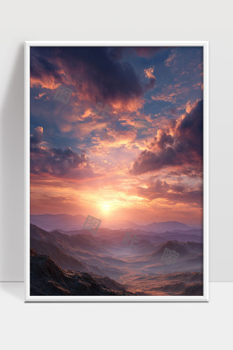 绚丽晚霞映照群山层峦壮美景色