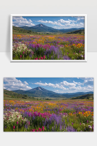 广袤山谷中五彩斑斓的野花盛开美丽风光