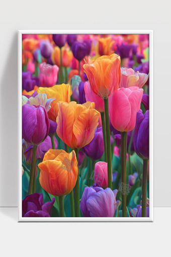 绚丽多彩的郁金香花海春季花卉盛开美景