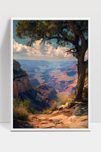 壮美峡谷景色阳光下的自然风光与古树