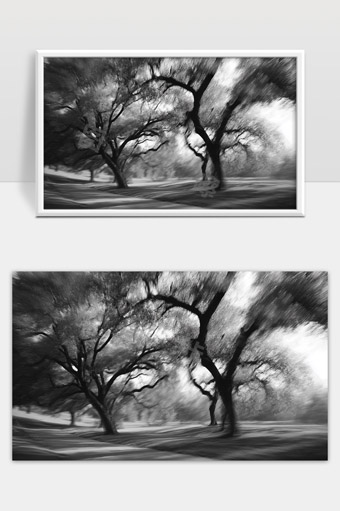 朦胧梦幻黑白树林迷离光影效果