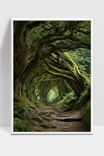 神秘古树林荫幽静小径自然绿色隧道