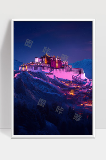 夜幕下神秘庄严的布达拉宫美丽景色