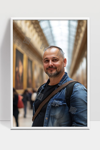 微笑男士博物馆游览休闲时光