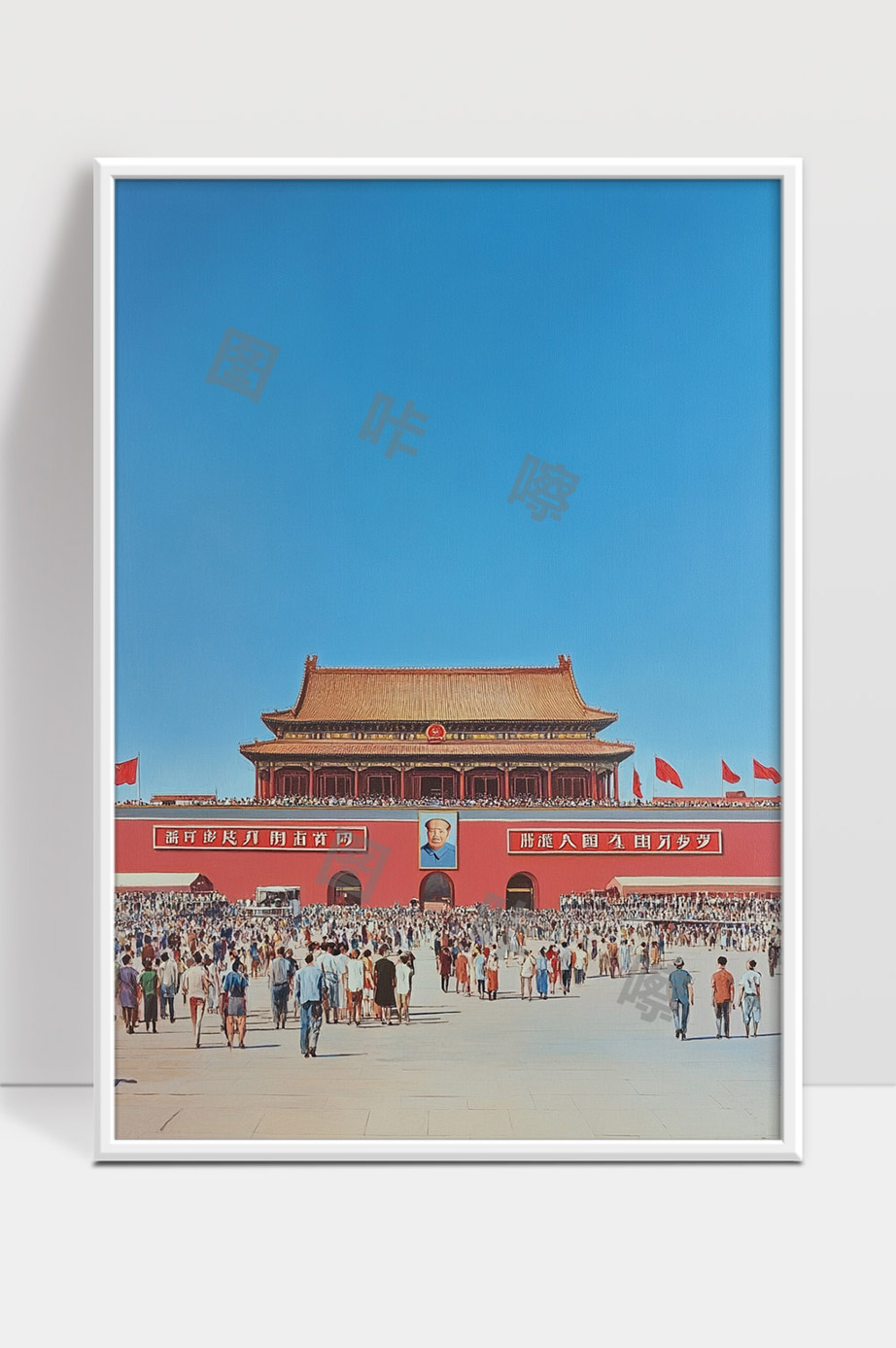 天安门广场盛大集会人潮涌动红旗飘扬