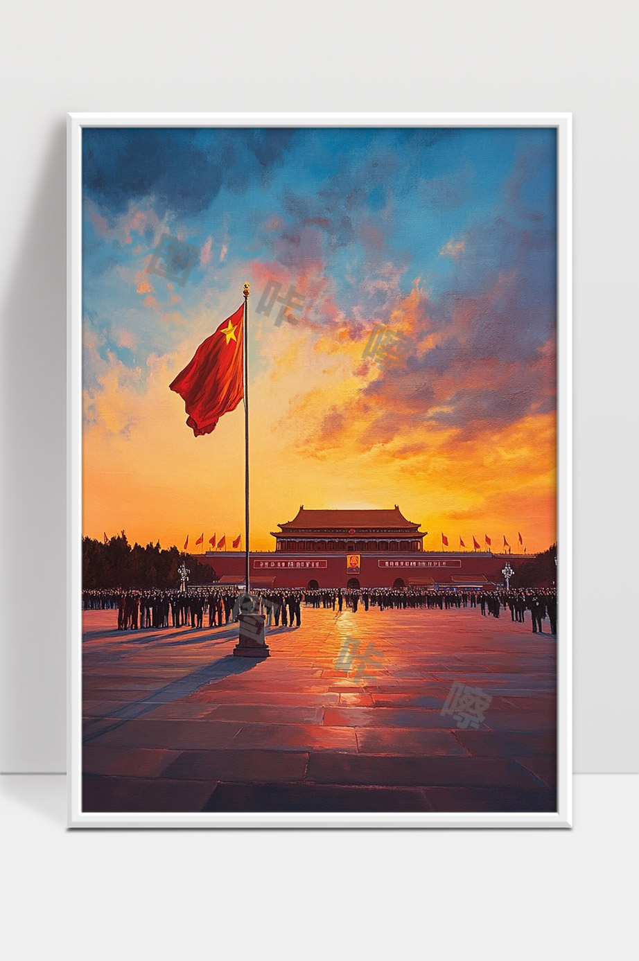 天安门广场升旗仪式壮丽夕阳景象