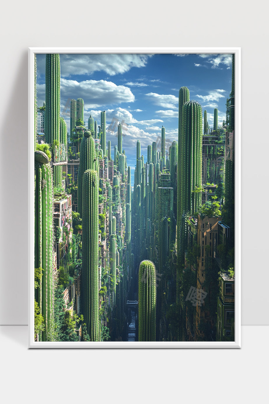 未来城市绿色仙人掌建筑景观奇幻世界