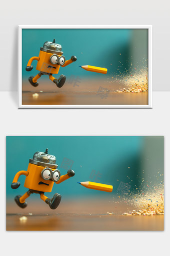 机器人与铅笔的趣味互动动画场景展示