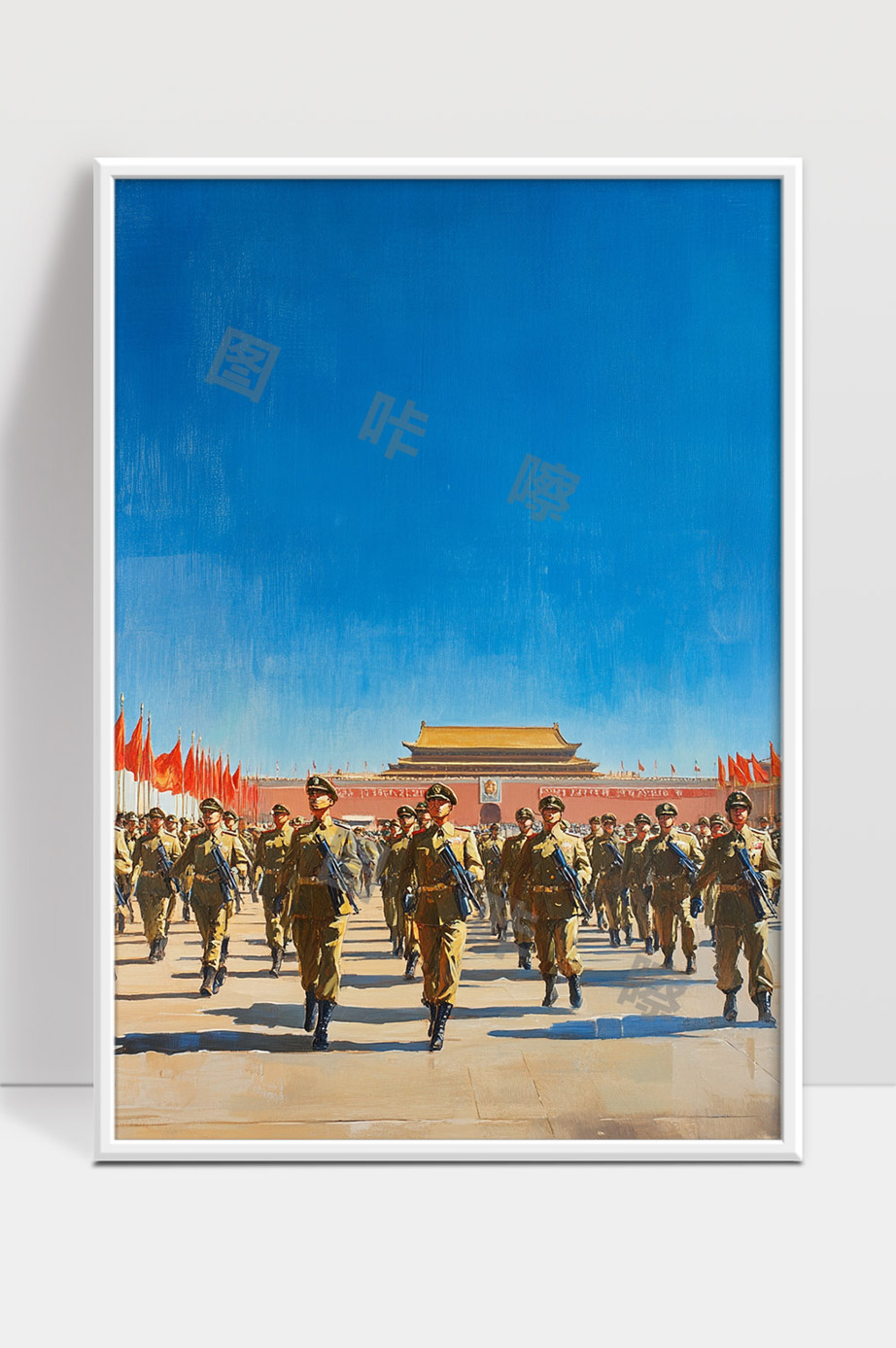 天安门前军队整齐列队威武雄壮场景