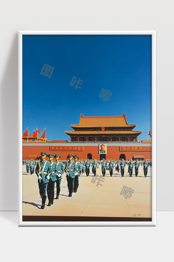 天安门广场军队升旗仪式庄严场面