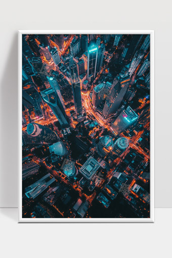 繁华都市夜景高楼林立灯光璀璨现代城市风貌